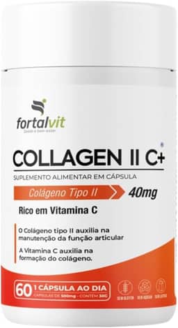 Colágeno Tipo 2 Longa Duração: 2 Meses de Uso, Alto Teor Vitamina C, E e Vitaminas do Complexo B, Fortalvit, 60 Cápsulas