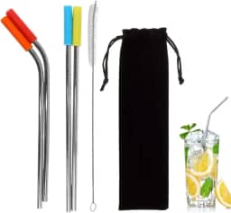 Kit Canudo Reutilizável Inox 23cm 6 Peças com Limpador e Estojo Ecológico para Bebidas Frias e Quentes