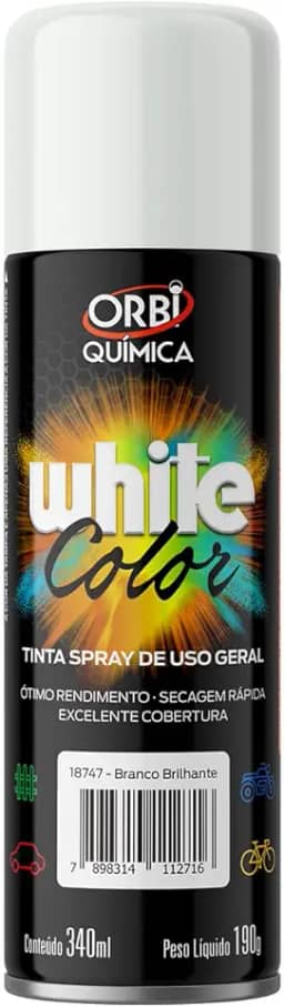 Tinta Spray 340ml Uso Geral Diversas Cores Automotivo (Branco Brilhante)