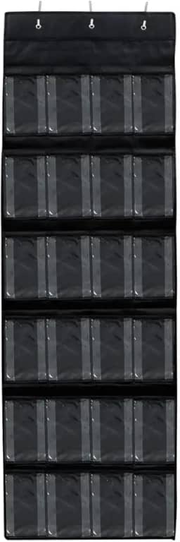 Organizador Suspenso de Porta Multifuncional com 3 Ganchos – 24 Divisórias para Sapatos, Acessórios e Utilidades – Solução Vertical, Versátil e Econômica para Organização de Espaços (Cinza)