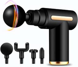 Massageador Elétrico Pistola Massageadora Elétrica Profissional para Massagem Corporal Muscular Recarregável Portátil com 4 Pontas e Variação de Velocidade Fisioterapia Relaxante (PRETO)