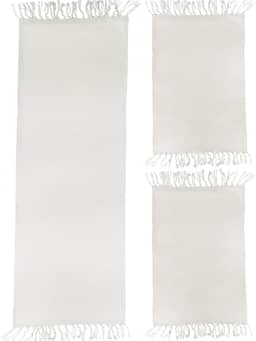 Jogo de Tapetes para Cozinha 3 Peças Decolab Básico | Kit com 1 Passadeira e 2 Tapetes para Cozinha | Design Liso em Algodão Premium | Tapetes Laváveis e Duráveis (Branco-cru, 3 Peças)