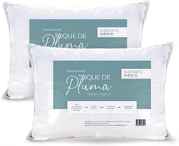 Kit 2 Travesseiros Toque de Pluma 50x70 cm – Percal 180 Fios, Antialérgico, Antiácaro e Lavável | Suporte Médio e Conforto Premium