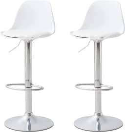 Kit 2 Banquetas Altas Giratórias Brancas com Encosto e Regulagem de Altura Conthey