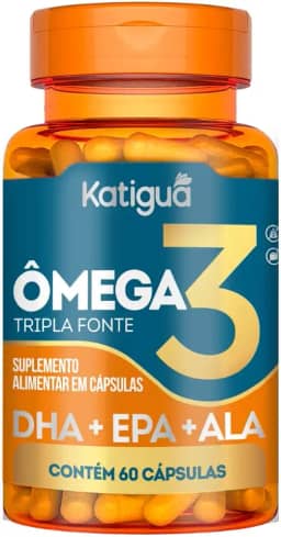 Katiguá, Ômega 3 Tripla Fonte, DHA + EPA + ALA, 1000mg, 60 Cápsulas Soft Gel • 15 doses, Laranja