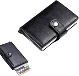 Carteira Slim com Proteção RFID, Couro, Porta Cartões com Pop-up Automático, Preto e Marrom, Design Minimalista, Proteçâo Contra Furto