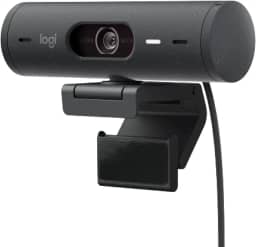 Webcam Full HD Logitech Brio 500 com Microfones Duplos com Redução de Ruídos, Proteção de Privacidade, Correção de Luz e Enquadramento Automático - Grafite