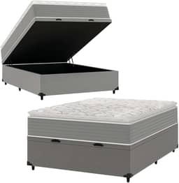 Cama Box Baú Casal Molas Ensacadas Pillow Top 138x188x66cm Martino Cinza Umaflex