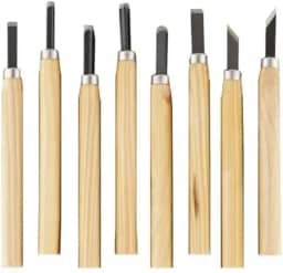 Kit 8 Peças para Entalhe e Escultura em Madeira | Ferramentas para Xilogravura com Cabo de Madeira e Lâmina de Aço | Cabos de Madeira Ergonômicos