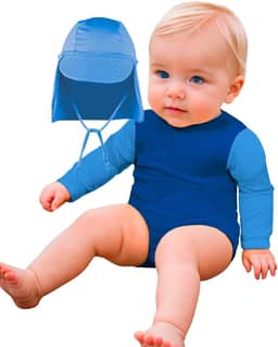 Body Bebê Manga Longa Infantil c/Boné Térmico Proteção Solar UV 50+ Banho Praia Piscina