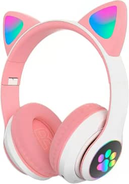 FEDBNET Fone de Ouvido Orelha de Gato com Iluminação LED, Headset Bluetooth 5.0 para Jogos/Músicas Estéreo, Fone Sem Fio de Gatinho com Microfone Embutido para Meninas