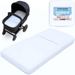 Colchonete Carrinho Moisés Bebê Universal Berço Ninho Colchão Macio Enxoval c/Capa Removível Marca PEGWEB (Branco)