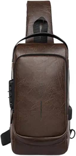 Bolsa Masculina Pochete de Couro Sintético Antifurto, Impermeável, com USB, Transversal, Couro, Anti-Roubo, Esportiva, Academia