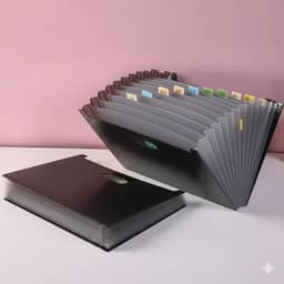 Pasta Sanfonada Expansível com 12 Divisórias, Resistente a Água, Preto, Inclui 24 Etiquetas, Grande Capacidade, Organizador de Documentos