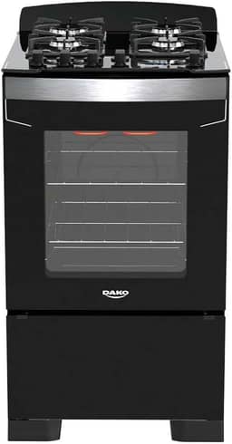 Fogão 4 Bocas Preto com Frente em Vidro Preto e Timer Digital Dako Diplomata Grill Bivolt