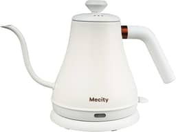 Mecity Chaleira elétrica, aço inoxidável, pescoço de ganso, caldeira de água para derramar sobre café, aquecimento rápido, desligamento automático, 798 ml, 1000 W, branco leite