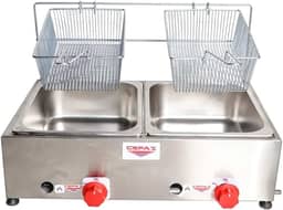 Fritadeira Industrial 2 Cubas Inox 5 Litros À Gás Profissional Salgado Porções Pastéis Baixa Pressão