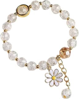 Pulseiras de cristal para mulheres, pulseira elástica com contas e margaridas empilháveis, joias ajustáveis, presente de Natal e aniversário