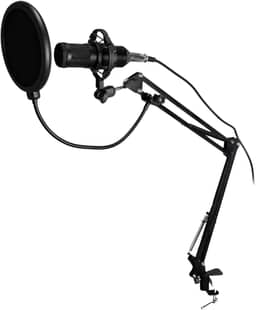 Microfone Condensador Profissional com Braço Suporte Articulado e Placa de Som com Captação Cardioide para Transmissão ao Vivo Podcast Estúdio Dublagem