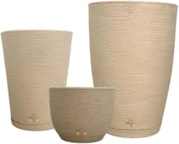 Kit 3 Vasos de Planta Decorativo Acabamento Grafiato com Alturas de 20, 31 e 44 cm (Areia)