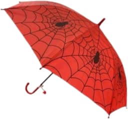 Guarda-Chuva Infantil Vermelho com Estampa de Teia de Aranha, 8 Varetas, Abertura Automática, com Apito