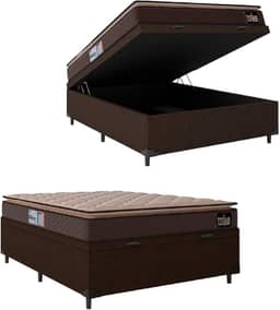 Cama Box Baú Casal Colchão Espuma D33 Pillow Top Millenium 138x188x60cm Marrom Hellen - Suporta até 120kg por Pessoa