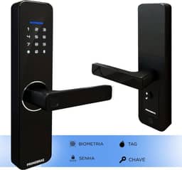 Fechadura Digital Reversível Biométrica de Embutir Primebras Com Biométria + Senha+ Chave Para Porta de Madeira