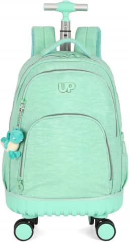 Mochila Escolar Notebook Carrinho Rodinhas 360 Graus Chaveiro Pelucia Up4you MC49155UP (Turquesa)