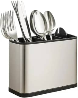 Escorredor Porta Talheres Aço Inox 4 Divisórias com Sistema de Drenagem Design Moderno Organizador de Utensílios de Cozinha Pia