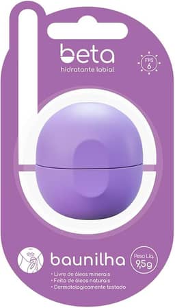 BETA Hidratante Labial BAUNILHA 9,5g - Hidratação profunda para seus lábios, com aroma de Baunilha, feito com ingredientes naturais, com fator de proteção solar, design prático e sofisticado