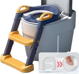 Troninho Redutor Assento Vaso Sanitário Infantil Com Escada Assento Redutor Infantil Para Vaso Sanitário Gimboo Pinico Infantil, Mictório, Penico, Almofadado, Desfralde, Antiderrapante Azul e Amarelo