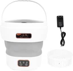 HEEPDD Máquina de Lavar Portátil 12L Mini Arruela Dobrável para Meias de Roupas íntimas Roupas de bebê Com Spin Seco e Dreno Automático Compacto para Camping de Dormitório (Plugue da UE)