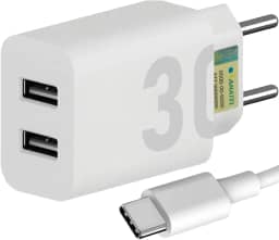 Carregador Turbo 30W Ultra Rápido Tipo C e 2 USB Com Carregamento Rápido + Cabo Tipo C Compatível Com Todos Aparelhos USB-C Acabamento Premium