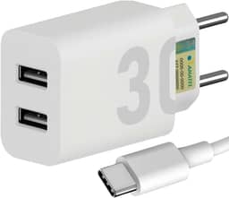 Carregador Turbo 30W Ultra Rápido Tipo C e 2 USB Com Carregamento Rápido + Cabo Tipo C Compatível Com Todos Aparelhos USB-C Acabamento Premium