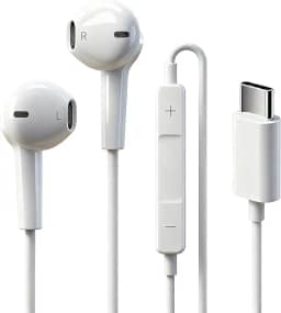 Fones de ouvido USB C para iPhone 17 16 15, fones de ouvido tipo C com microfone e controle remoto, cancelamento de ruído, fones de ouvido com fio USB C para iPhone 17 16 15 Pro Max, Galaxy S25 S24