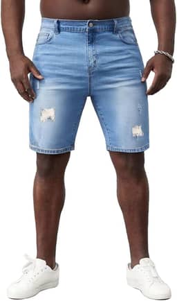 Short jeans masculino 28 cm costura interna slim fit stretch rasgado jeans curto