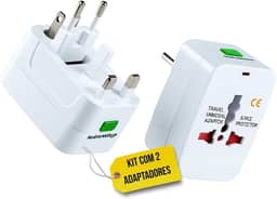 Kit 2 Adaptadores Tomada Universal Padrão Internacional Adaptador Mais de 150 Países Para Viagem Trava Segurança Bivolt EUA UK JP AU EU Premium