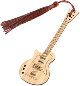 Alnicov Marcador de página de bambu em forma de guitarra, com borlas