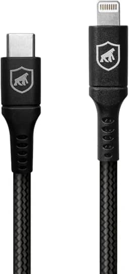 Gshield Cabo Lightning para USB-C 1,5M Compatível com iPhone e iPad, Carregamento Rápido 64,5W 3A, Revestido em Nylon Balístico, Survivor Preto
