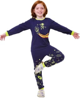 Pijama infantil, conjunto roupa criança 100% algodão, 2 peças (1 blusa + 1 calça) Conforto, Estilo, Interativo, Brilha no escuro