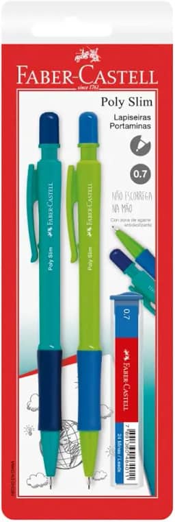Lapiseira Poly Slim 0.7mm Faber-Castell - Azul e Verde, 2 unidades