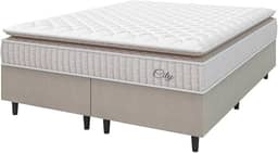 Cama Box Colchão Casal King Molas Ensacadas City Pillow Top 193x203x61cm Bege/Branco Hellen - Suporta até 110kg por Pessoa