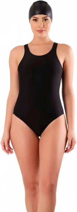 Maiô Feminino com Touca de Natação – Costas Vazadas, Secagem Rápida, Ideal para Praia, Piscina e Hidroginástica - Conforto e Durabilidade