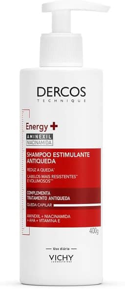 Vichy Dercos Energy+, Shampoo Estimulante, Tratamento Antiqueda para Cabelos Fracos e Quebradiços, Fortalece os Fios com Aminexil, Niacinamida e Vitamina E, 400g