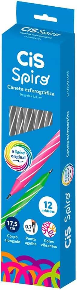 Caneta Esferográfica SPIRO, CIS, Preta, Caixa com 12 unidades