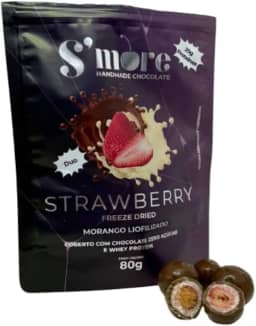 Bombom Proteico de Morango Liofilizado, 25g de Proteína, Sem Açúcar, 30g