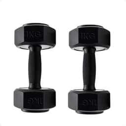 Par de Halteres Sextavados, 1kg, Pretos, para Treino Funcional e Fisioterapia