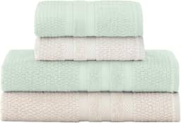 Jogo De Banho Buddemeyer Vanilla Extra Soft 100% Algodão Toalha Alta Absorção Macia Grande 4 Peças - Banho e Rosto - Presente (Bege Verde 3214/1171)