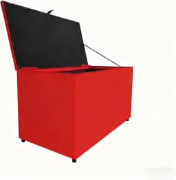 Baú Organizador Puff Estofado 90x40x42cm Multiuso Com Tampa Desenhada Para SalaQuarto E Decoração(Tampa Lisa Vermelho,4 Cm)