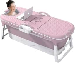 VG PLUS, Banheira Ofurô Dobrável Portátil Adulto 117 Cm Com Suporte Vg+ Rosa